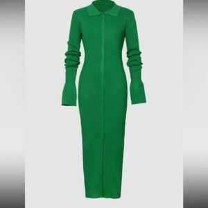Cider Vibrant Green Ribbed Long Sleeve Dress